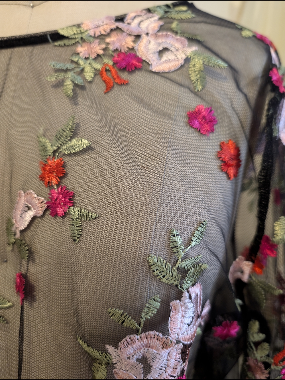 Sheer Black Embroidered Floral Blouse - Whimsigoth Bohemian Long Sleeve Top - Picture 3 of 5